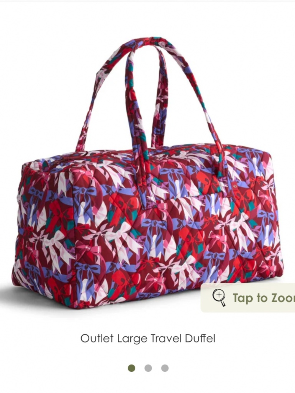 New Vera Bradley Large bow travel duffel bag